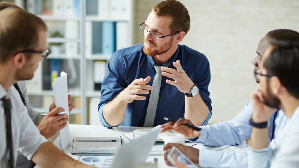 Business consultant leading a planning session with company executives